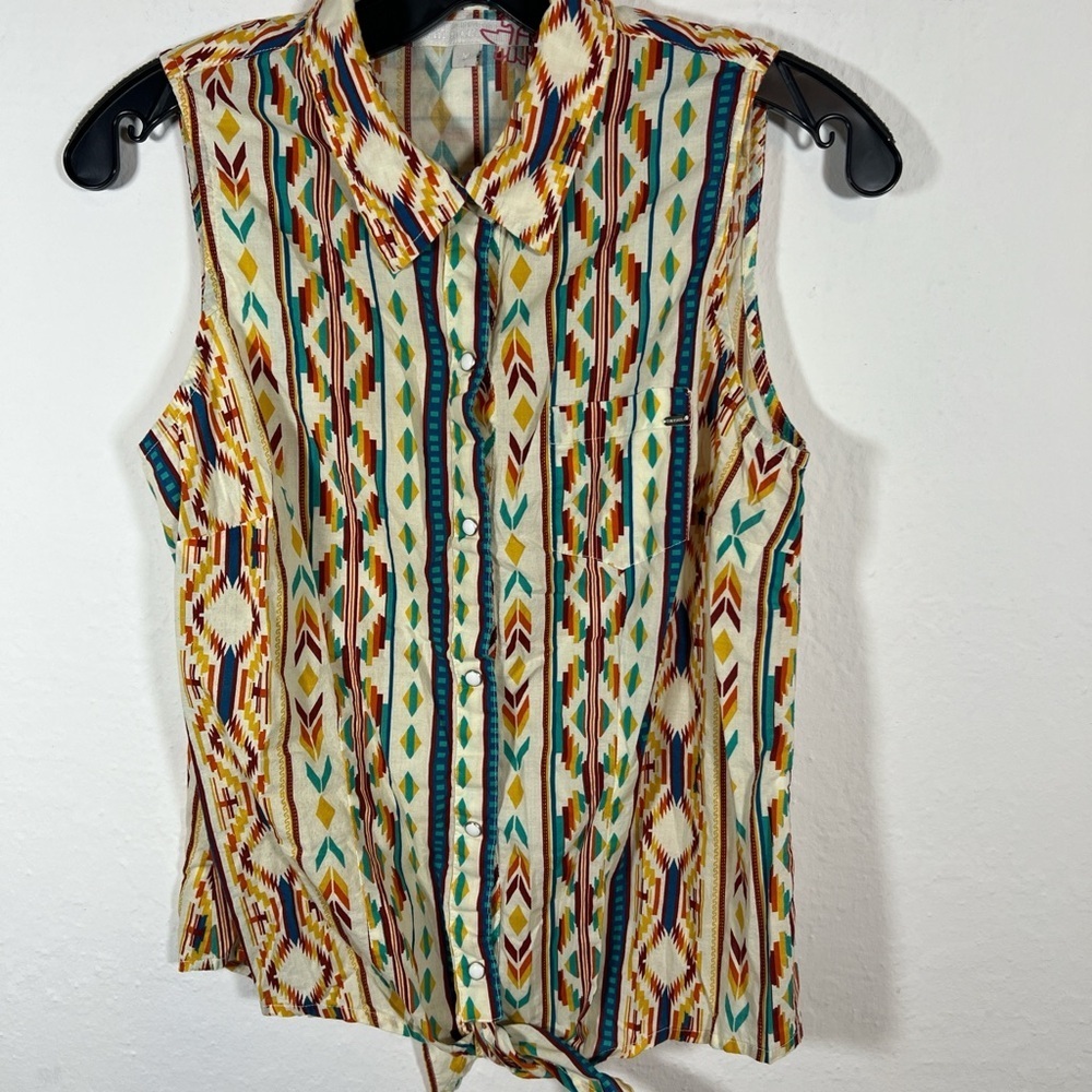Tin Haul sleeveless western shirt with Aztec print, medium, M